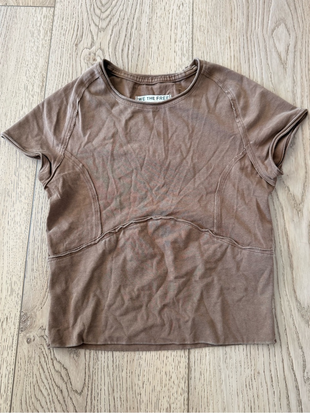 We The Free Brown Short Sleeve Fitted Crop Tee